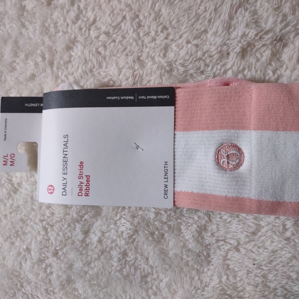 Lululemon Athletica Pink and White Everyday Socks